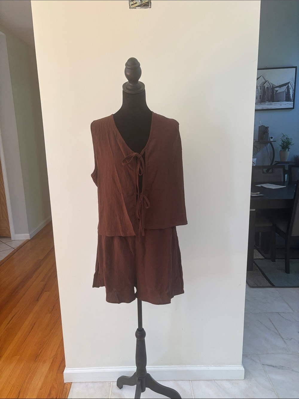 Women’s Brown Short and Front Tie Top Set